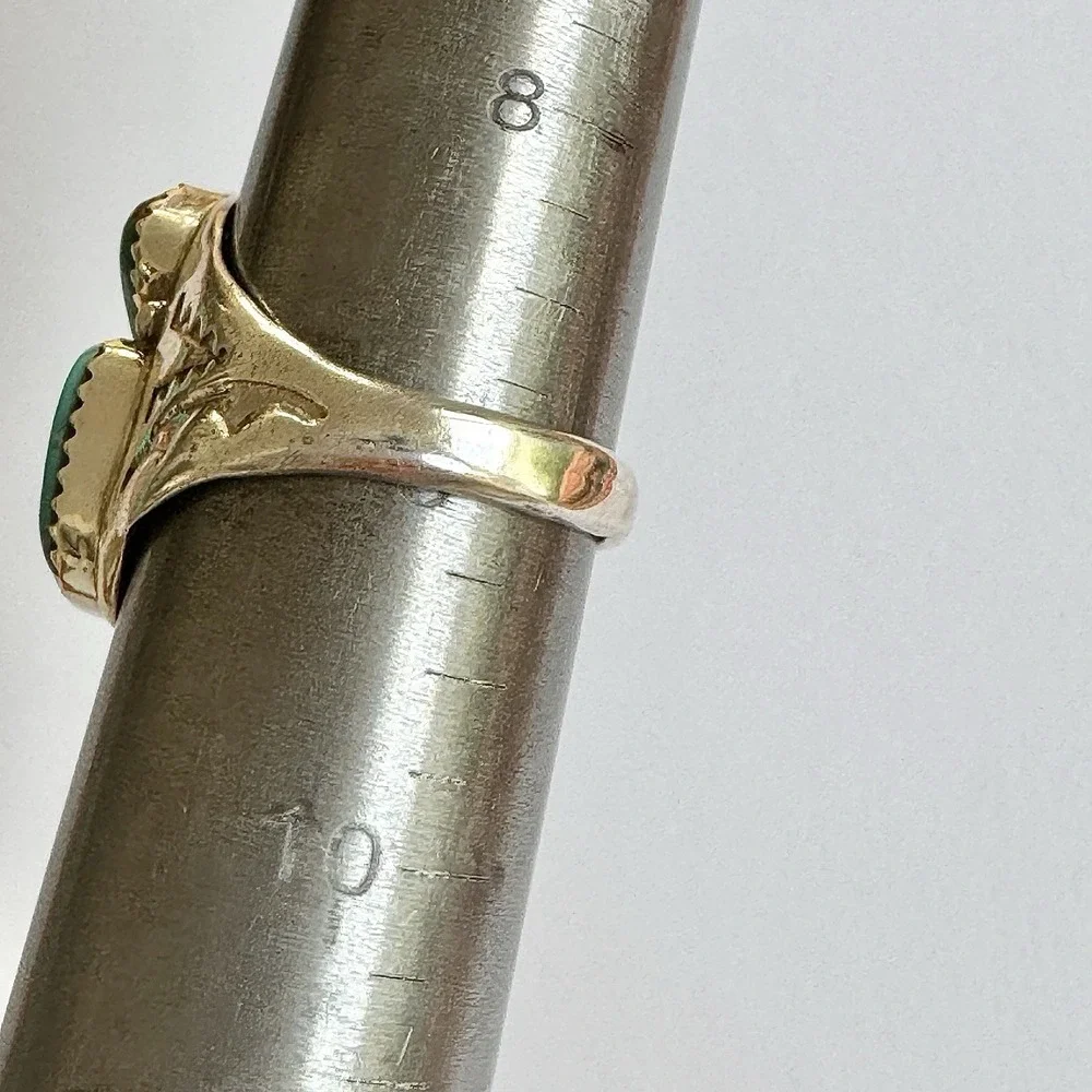 Mens Turquoise Navajo Band Sz 9 Two Stone Ring 21mm Signed ML Handmade Native